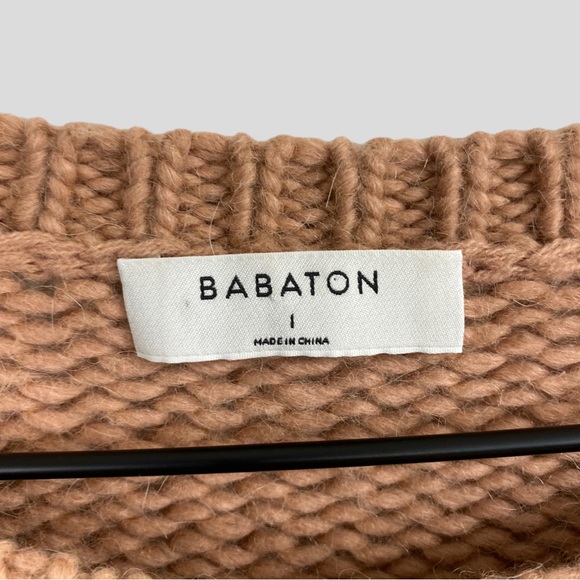 Babaton Pink Tan Wool Acrylic Alpaca Blend Chunky Sweater - Picture 3 of 6